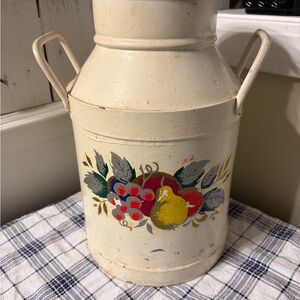 Vintage 1950s Toleware, Metal Dairy Milk Can/Jug with Fruit Design